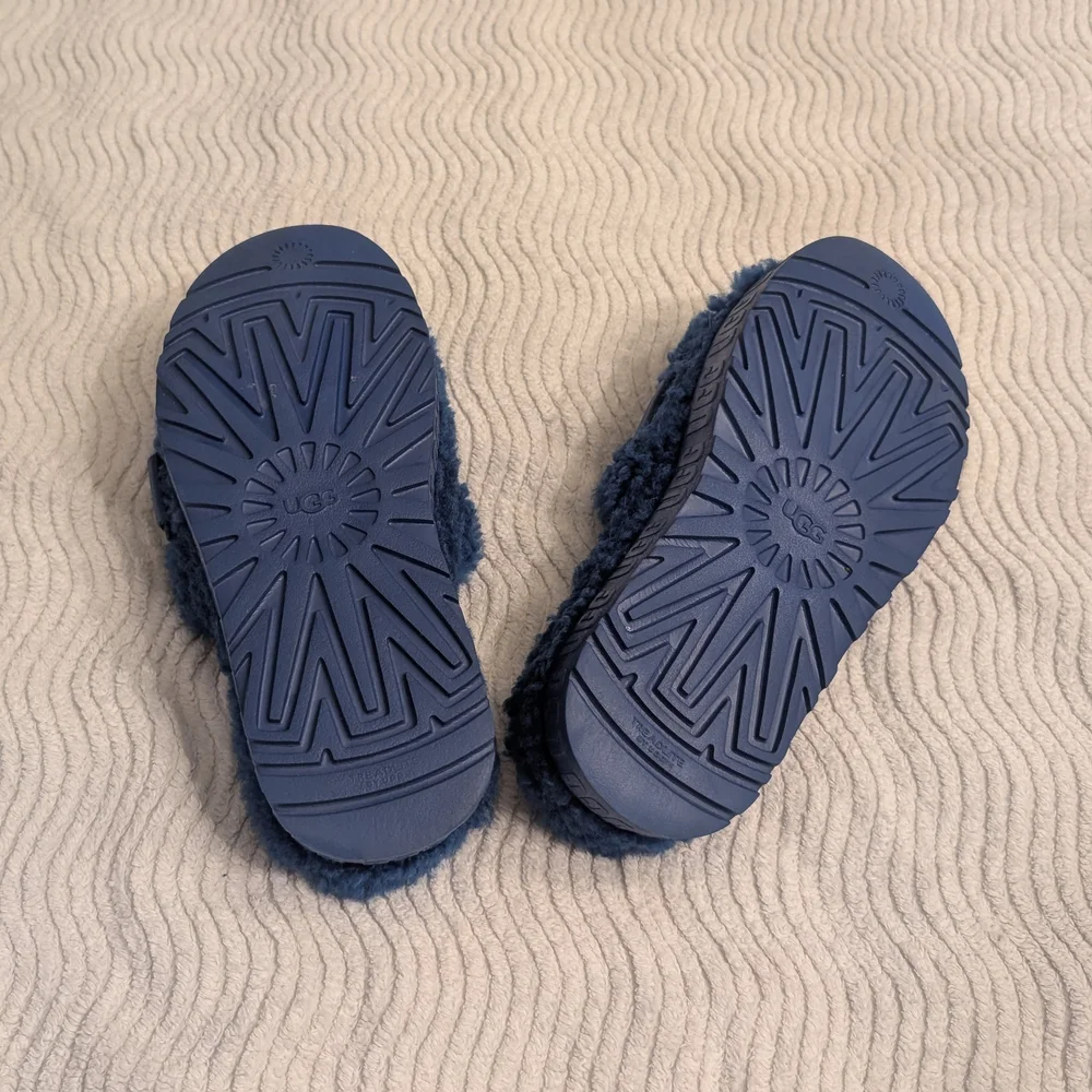 UGG Navy Blue Fluff Slide Platform Sandals